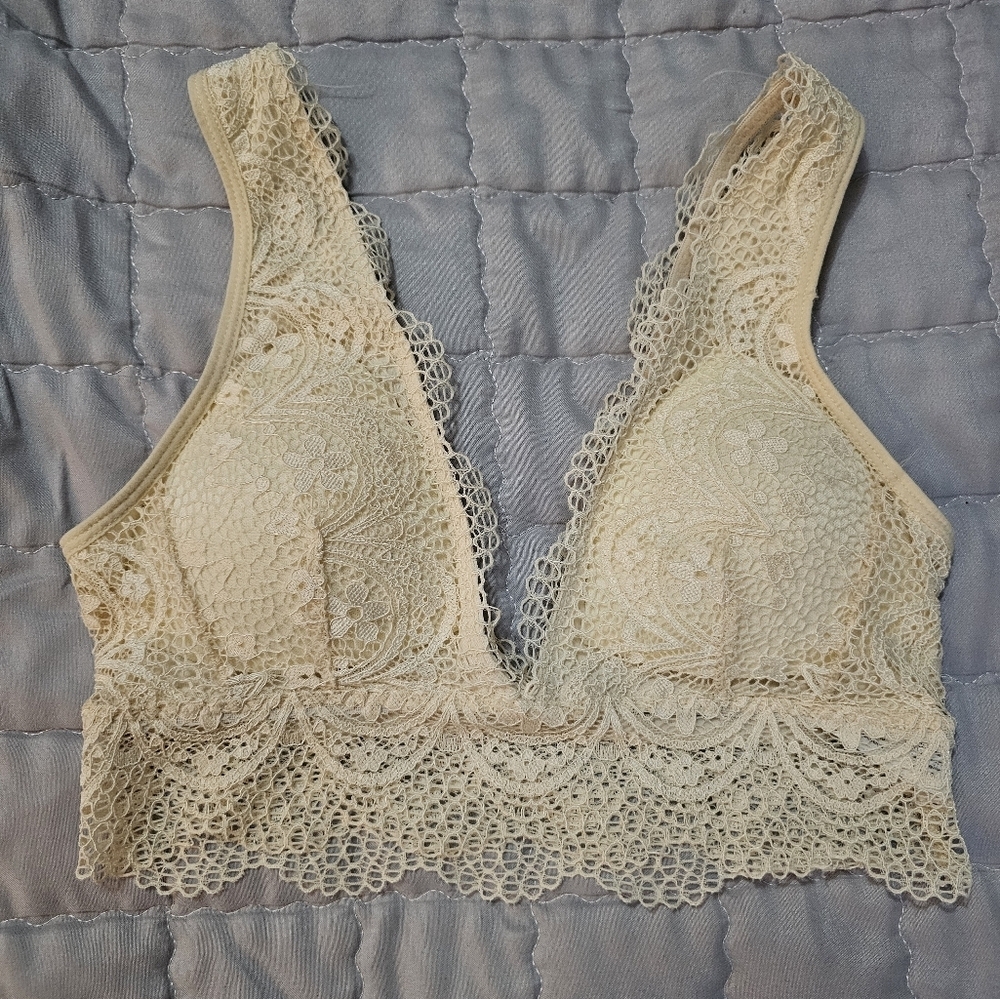 Cream Lace Triangle Bralette Size M